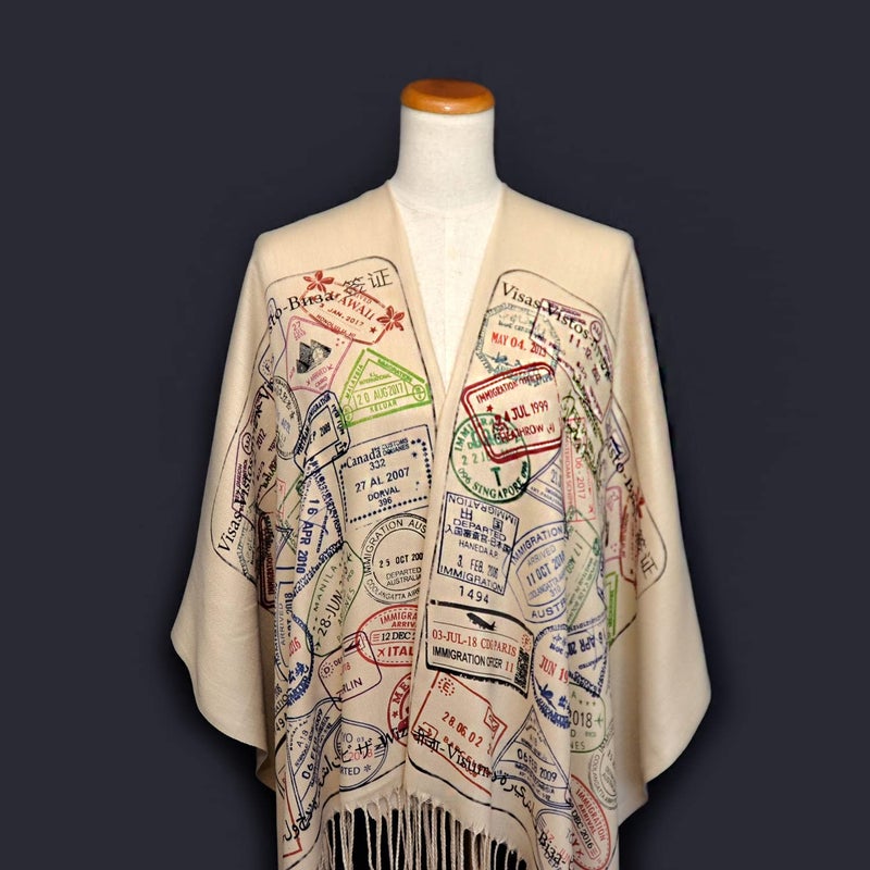 Universal Zone Traveler scarf, Scarf with passport stamps, Flight attendant gift, Travel Agent gift - Image 5